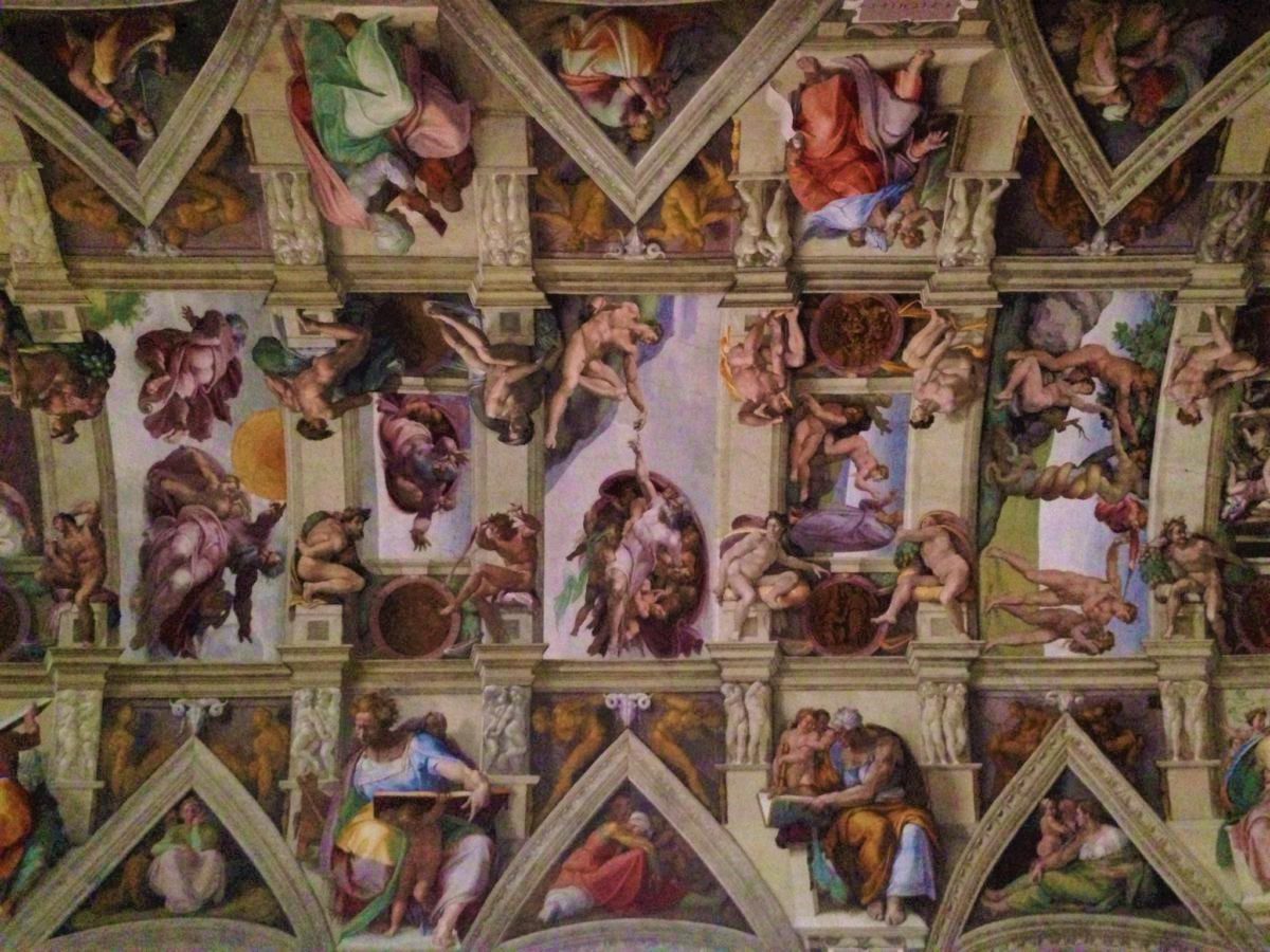 Sklepienie Kaplicy Sykstyńskiej opowiada historię ludzkości od momentu stworzenia świata, poprzez wygnanie Adama i Ewy z raju aż do potopu